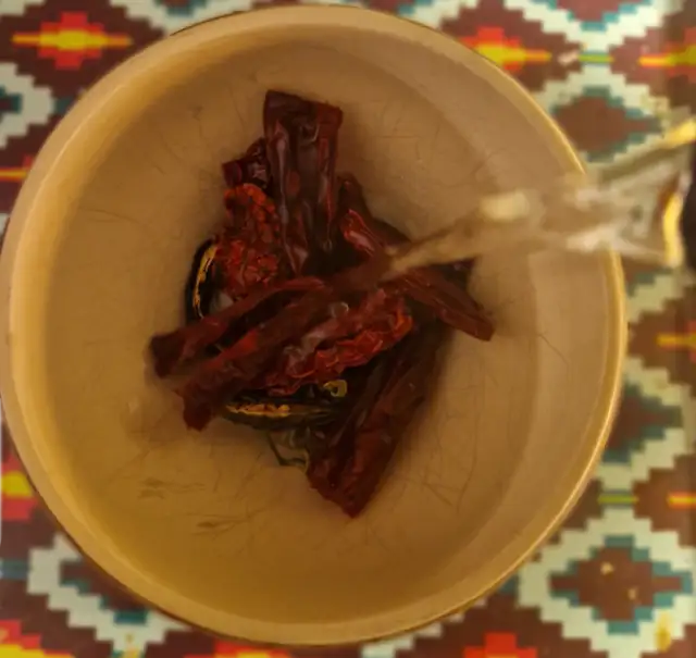 soaking the dried chili peppers