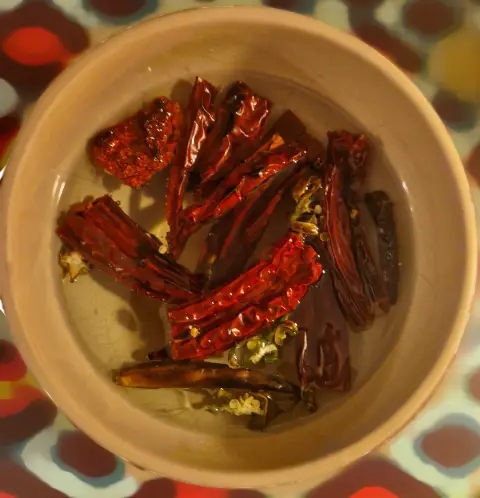 soaking chili peppers in hot water